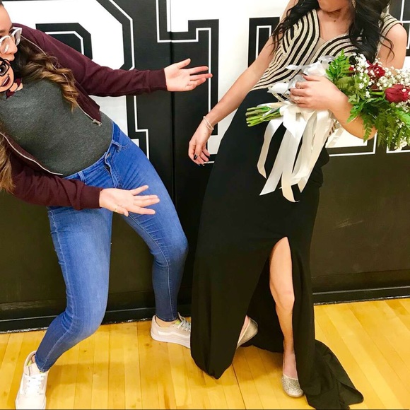 SPARKLE BLACK PROM DRESS with leg slit - Picture 1 of 6